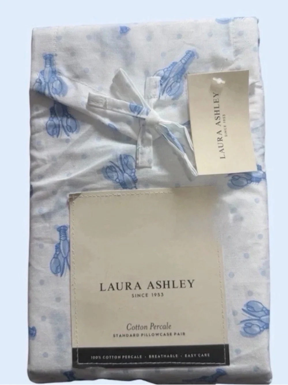 LOBSTER BLUE DOTS 2 PC Laura Ashley Nautical Cotton Pillowcases